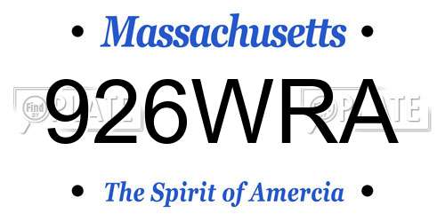 926WRA Massachusetts License Plate
