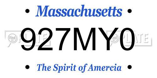 927MY0 Massachusetts License Plate