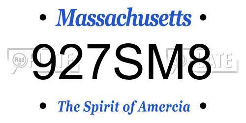927SM8 Massachusetts License Plate