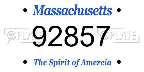 92857 Massachusetts License Plate