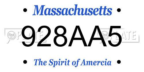 928AA5 Massachusetts License Plate