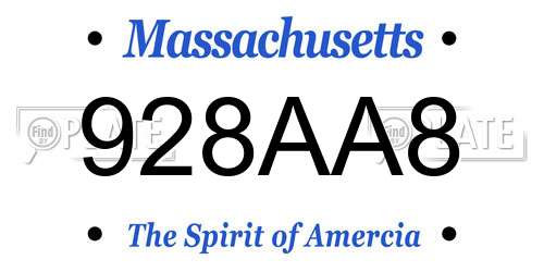 928AA8 Massachusetts License Plate
