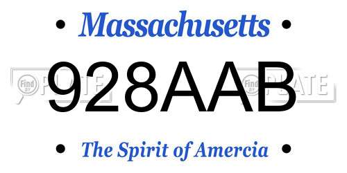 928AAB Massachusetts License Plate