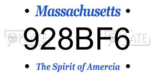 928BF6 Massachusetts License Plate