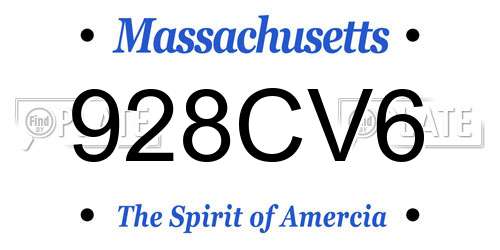 928CV6 Massachusetts License Plate