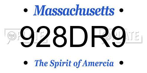 928DR9 Massachusetts License Plate