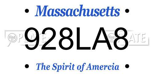 928LA8 Massachusetts License Plate