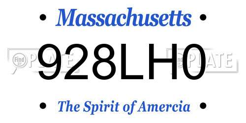 928LH0 Massachusetts License Plate