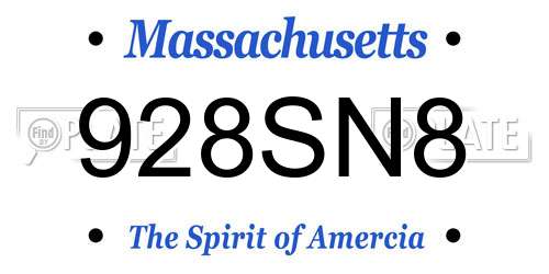 928SN8 Massachusetts License Plate