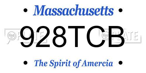 928TCB Massachusetts License Plate