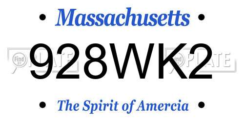 928WK2 Massachusetts License Plate