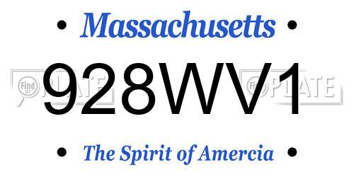928WV1 Massachusetts License Plate