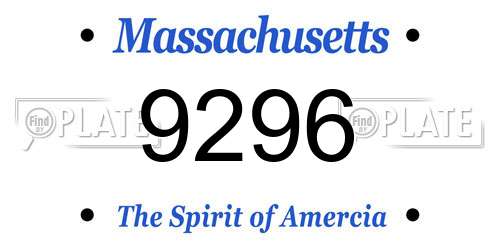 9296 Massachusetts License Plate