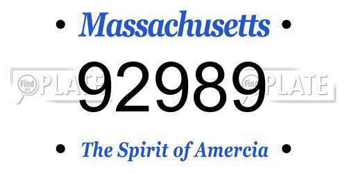 92989 Massachusetts License Plate