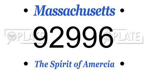 92996 Massachusetts License Plate