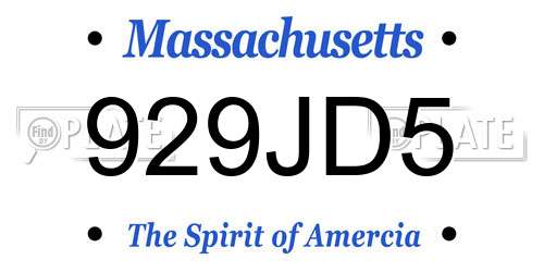 929JD5 Massachusetts License Plate