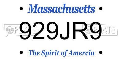 929JR9 Massachusetts License Plate