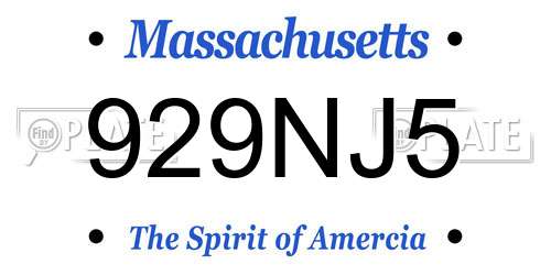 929NJ5 Massachusetts License Plate