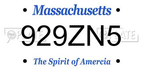 929ZN5 Massachusetts License Plate