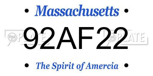 92AF22 Massachusetts License Plate