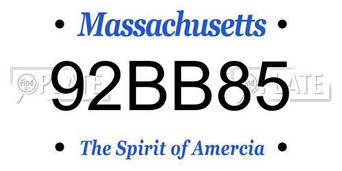 92BB85 Massachusetts License Plate