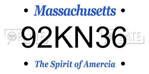 92KN36 Massachusetts License Plate