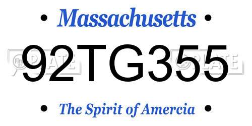 92TG355 Massachusetts License Plate