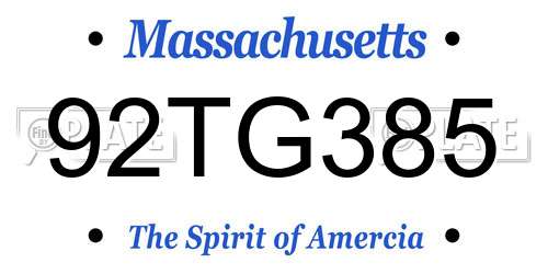 92TG385 Massachusetts License Plate