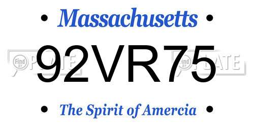 92VR75 Massachusetts License Plate