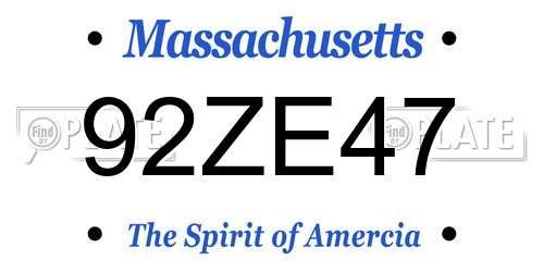 92ZE47 Massachusetts License Plate