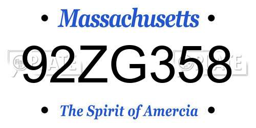 92ZG358 Massachusetts License Plate