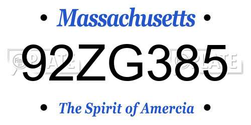 92ZG385 Massachusetts License Plate