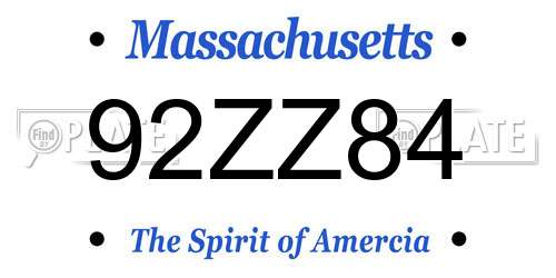 92ZZ84 Massachusetts License Plate