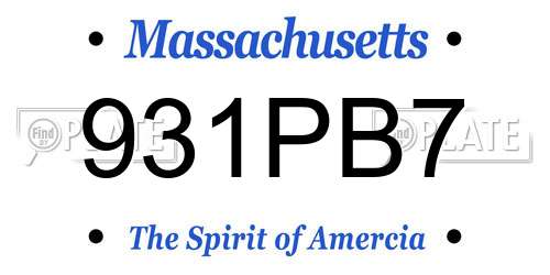 931PB7 Massachusetts License Plate