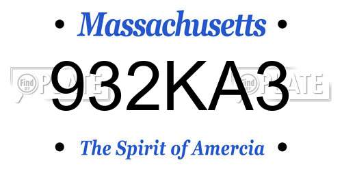 932KA3 Massachusetts License Plate