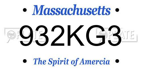 932KG3 Massachusetts License Plate
