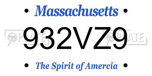 932VZ9 Massachusetts License Plate