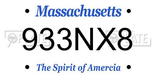933NX8 Massachusetts License Plate