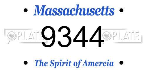 9344 Massachusetts License Plate