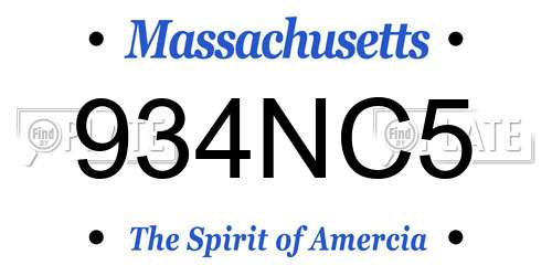 934NC5 Massachusetts License Plate
