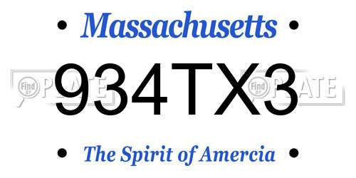 934TX3 Massachusetts License Plate