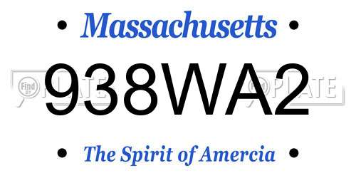 938WA2 Massachusetts License Plate