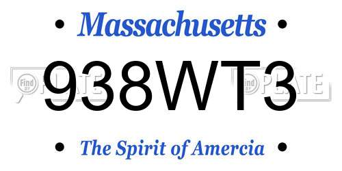 938WT3 Massachusetts License Plate