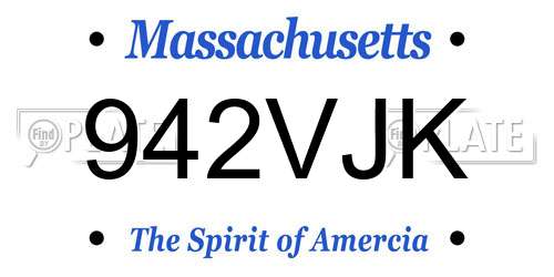 942VJK Massachusetts License Plate