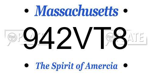 942VT8 Massachusetts License Plate
