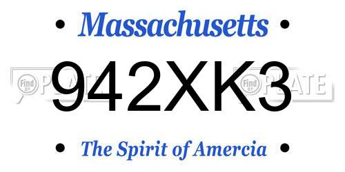 942XK3 Massachusetts License Plate