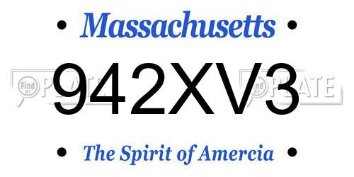 942XV3 Massachusetts License Plate