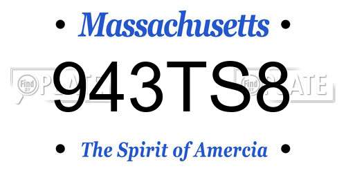 943TS8 Massachusetts License Plate