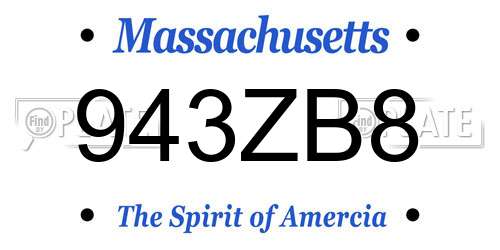 943ZB8 Massachusetts License Plate