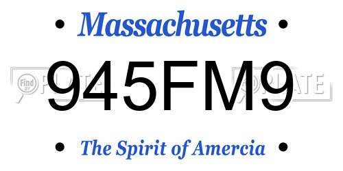 945FM9 Massachusetts License Plate